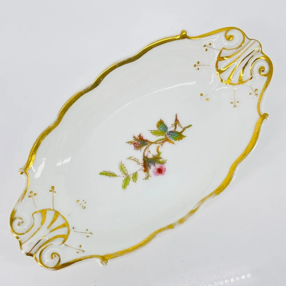 Haviland & Co. Limoges France Floral Gilded Porcelain Signed Dish Gold Lined VTG